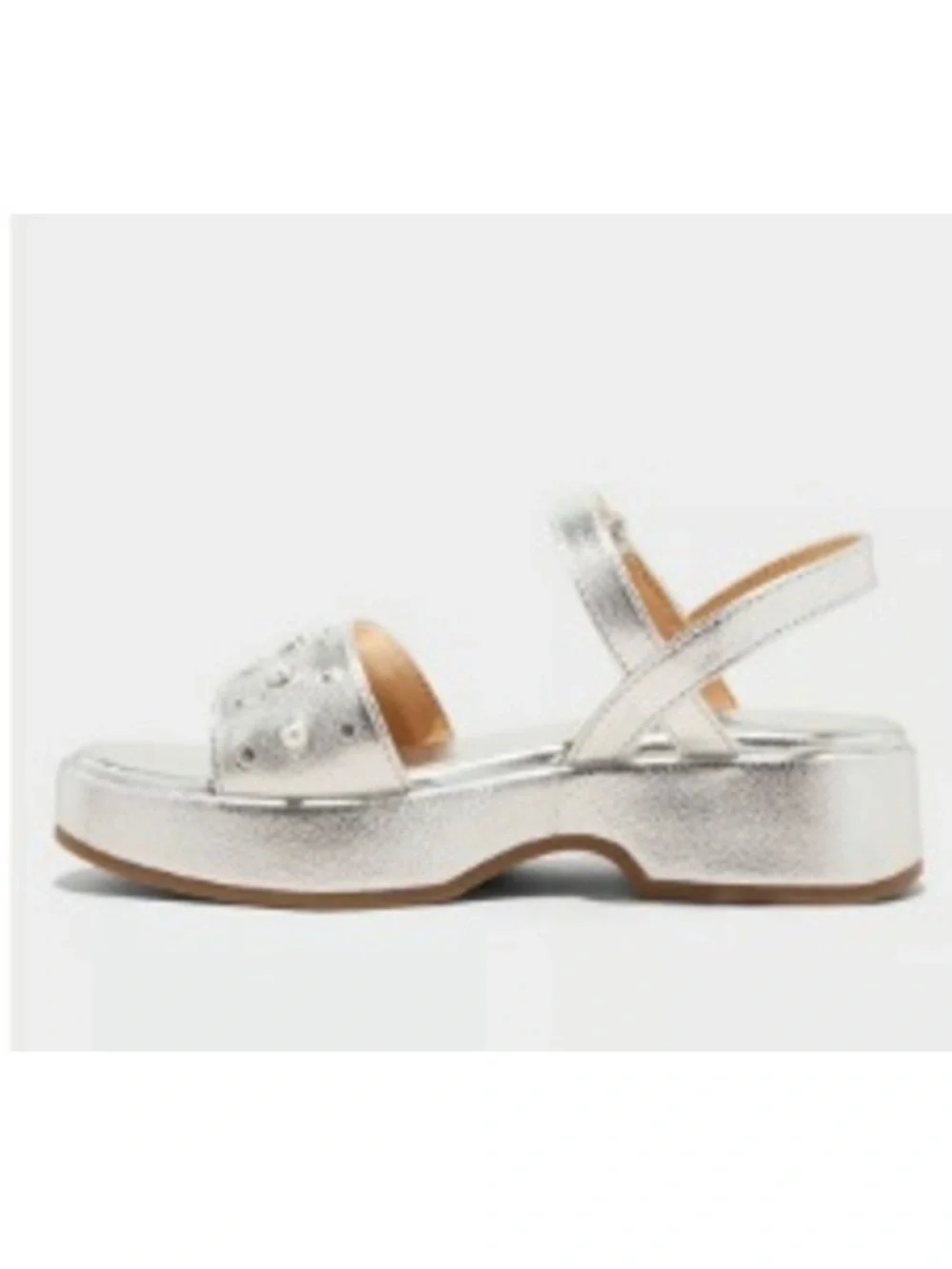Girls Pearl-Embellished Metallic Silver Platform Sandals